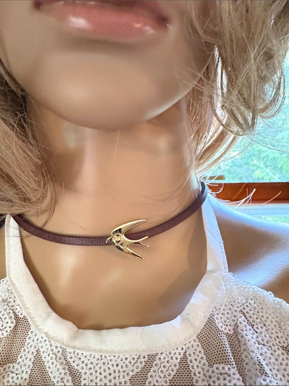 Alexander McQueen Gold Swallow Charm Burgundy Wrap Bracelet - Picture 5 of 5